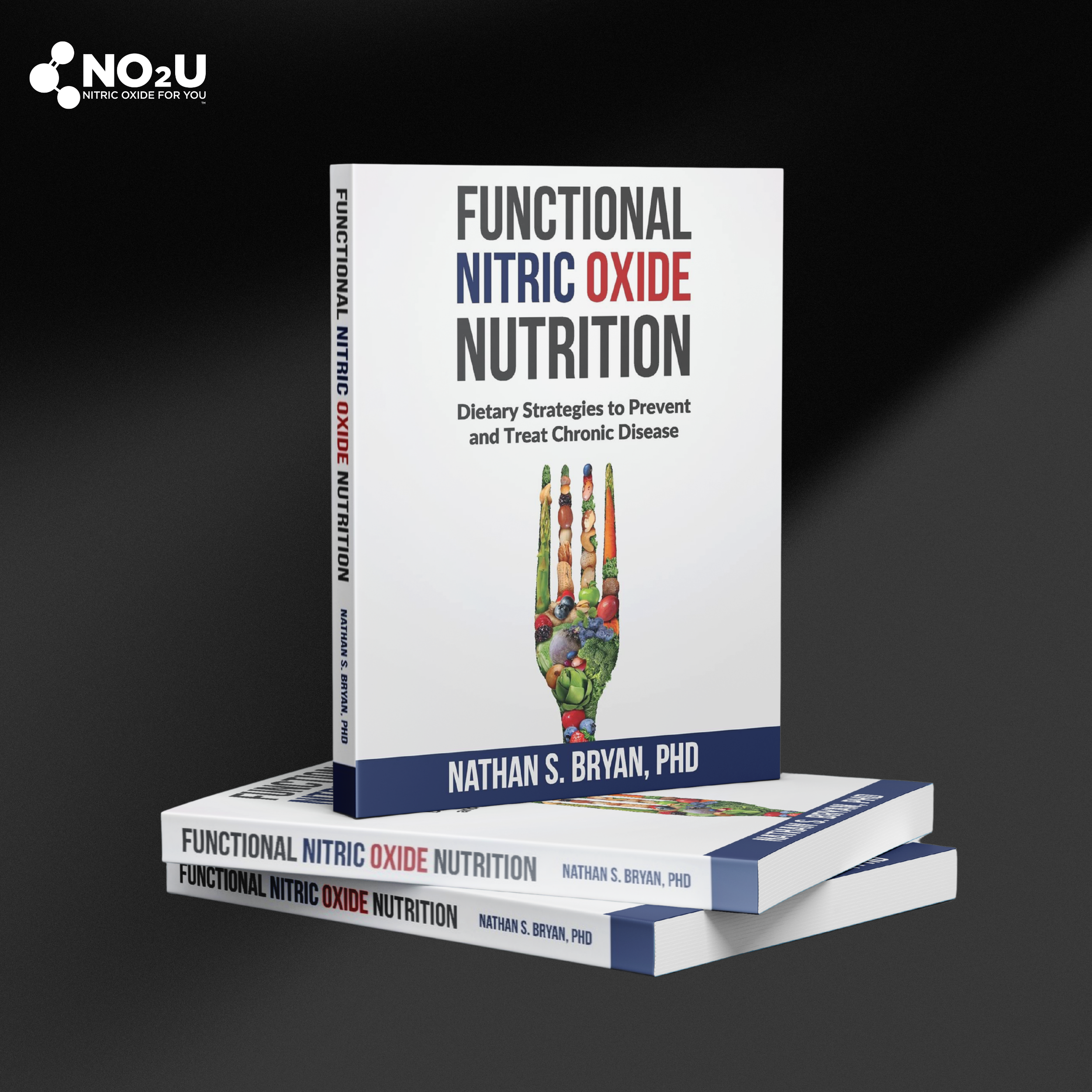 Book titled 'Functional Nitric Oxide Nutrition' by Nathan S. Bryan, PhD on a dark background