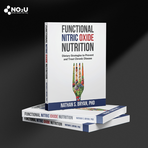 Book titled 'Functional Nitric Oxide Nutrition' by Nathan S. Bryan, PhD on a dark background