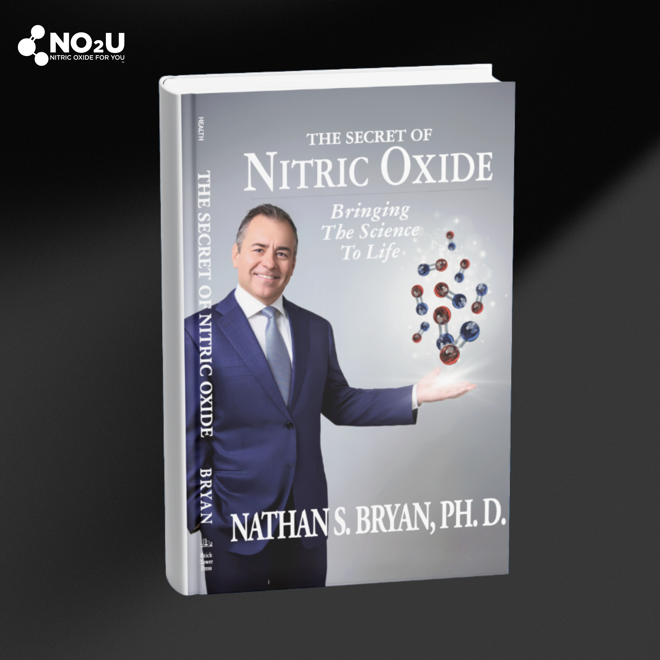 Book titled 'The Secret of Nitric Oxide' by Nathan S. Bryan, Ph.D. on a dark background