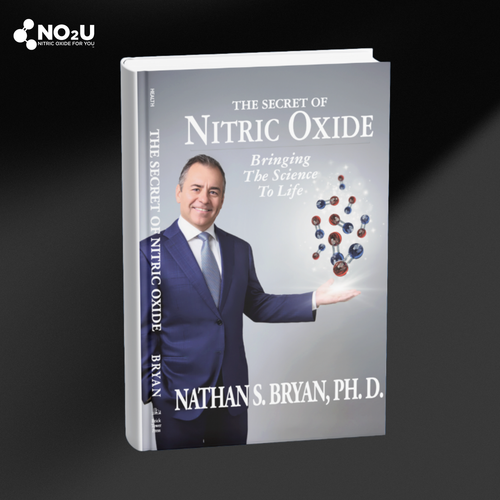 Book titled 'The Secret of Nitric Oxide' by Nathan S. Bryan, Ph.D. on a dark background