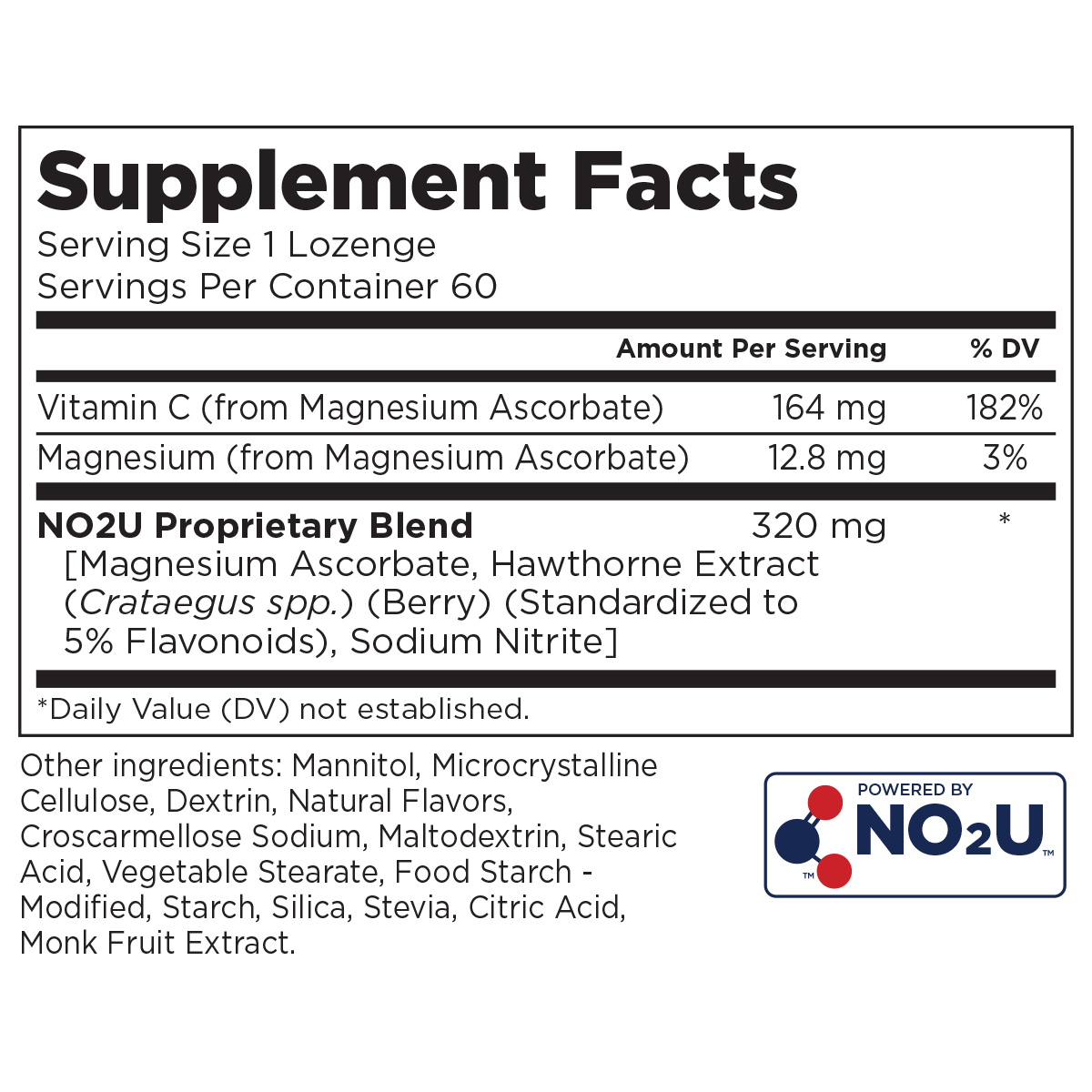 NO2U Nitric Oxide Supplement Facts